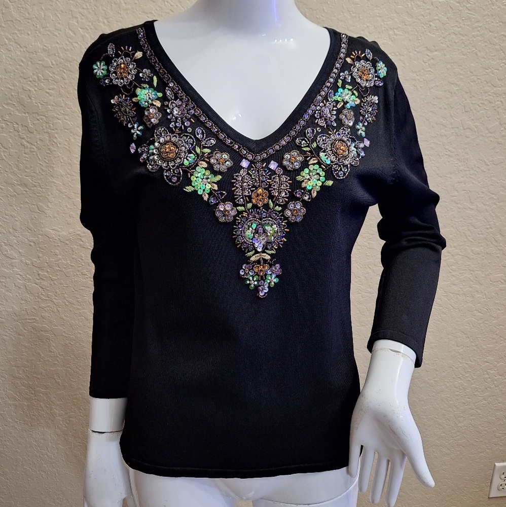 La Cité Vintage Heavy jeweled Knit top
